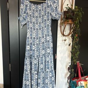 Elegant Blue and White Floral Dress
